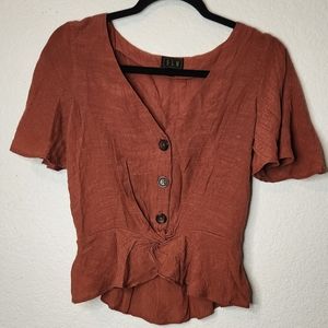OLM Orange Brown Button Blouse‎ with Three Buttons, Size M